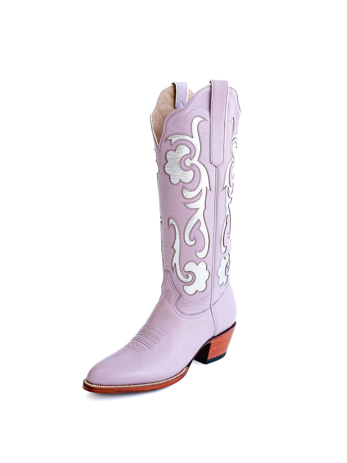 Lavender Almond-Toe Inlay Wide Mid Calf Cowgirl Boots