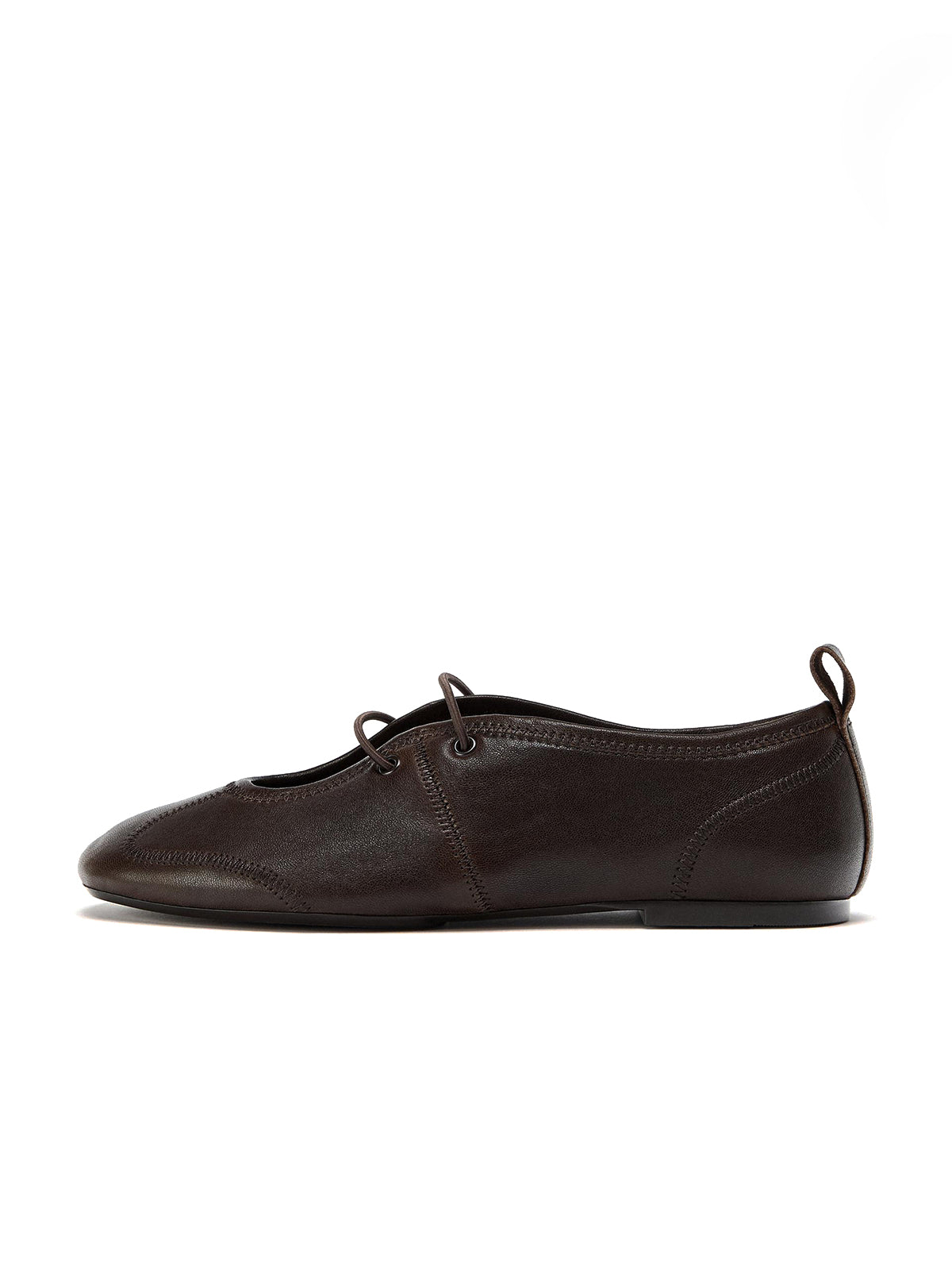 Brown Square-Toe Lace-Up Chic Ballet Flats