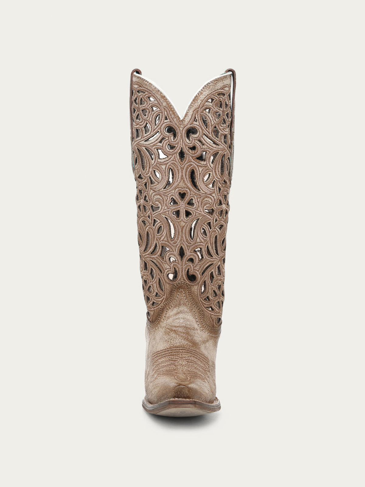 Taupe Snip-Toe Inlay And Floral Embroidery Chic Mid Calf Cowgirl Boots