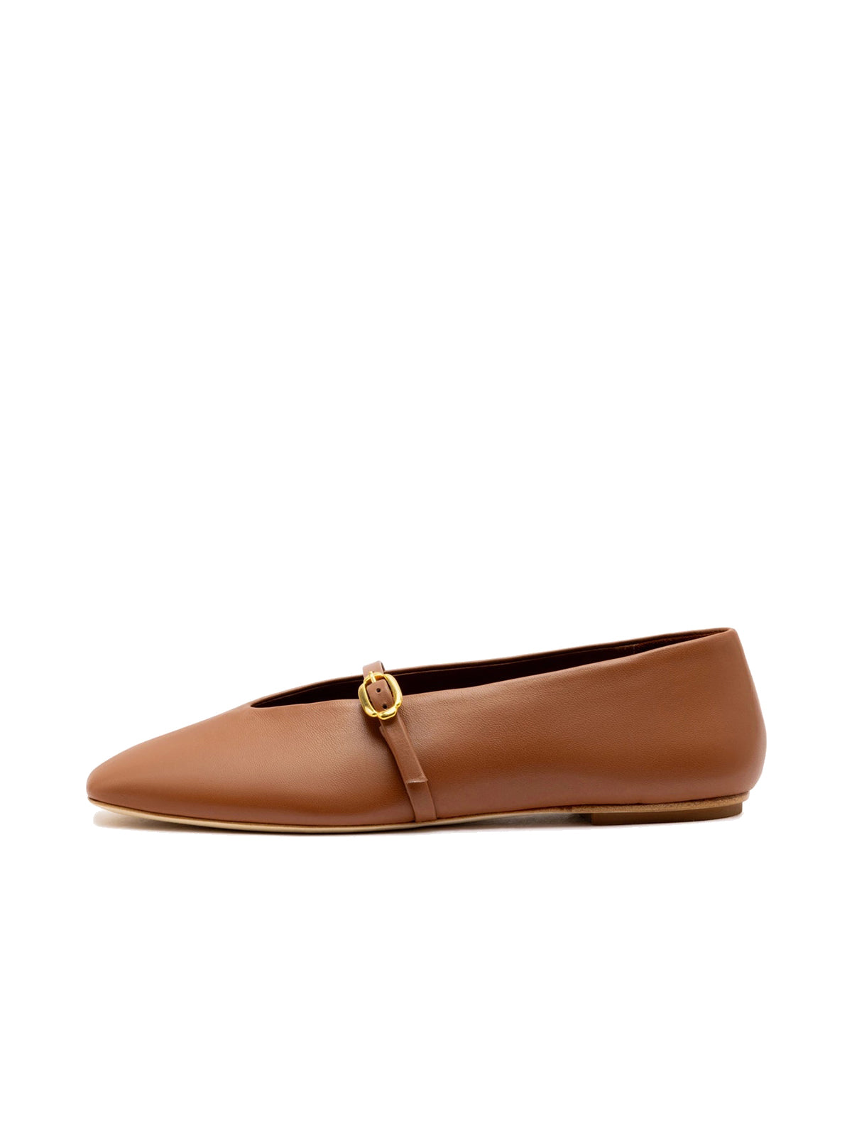 Caramel Square-Toe Buckle Mary Jane Ballet Classic Flats