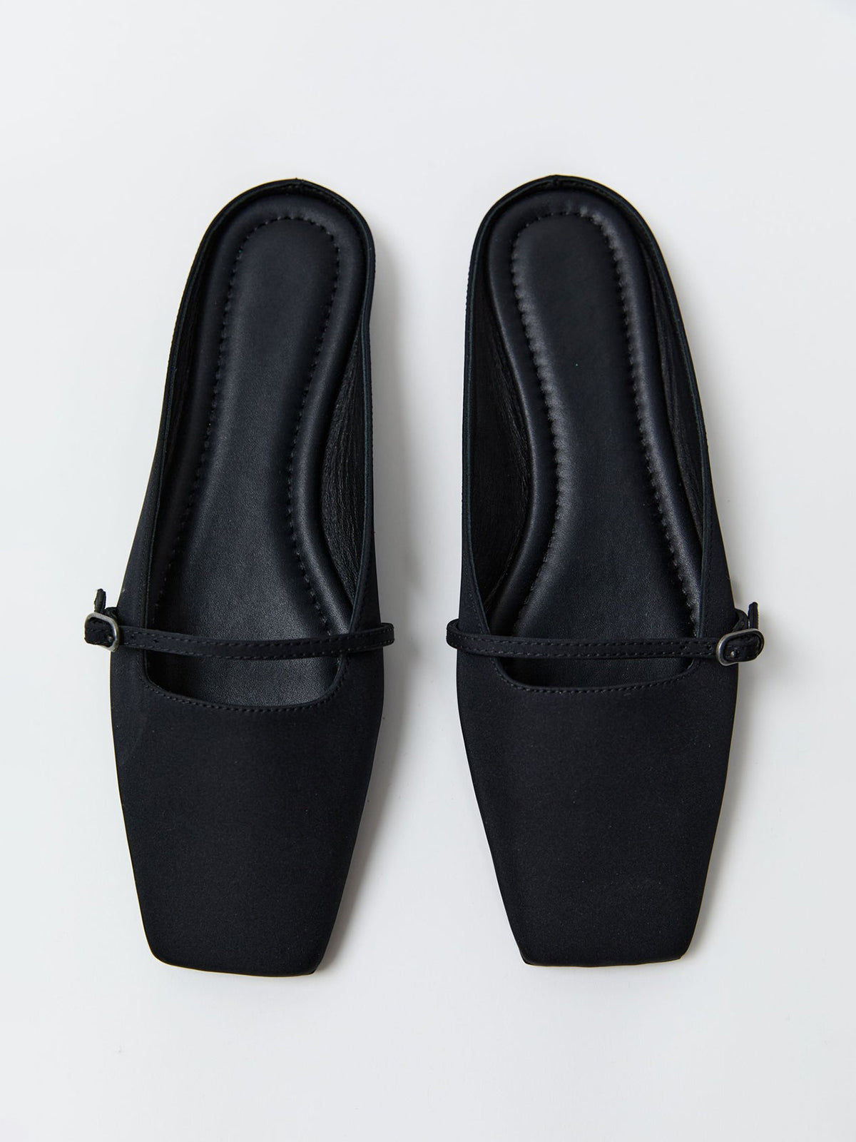 Black Square-Toe Front Strap Slip-On Flats