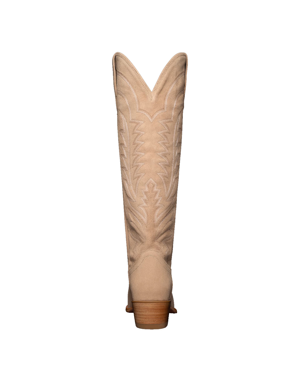 Western Embroidery Almond-Toe Tall Knee High Cowgirl Boots - Sand Faux Suede