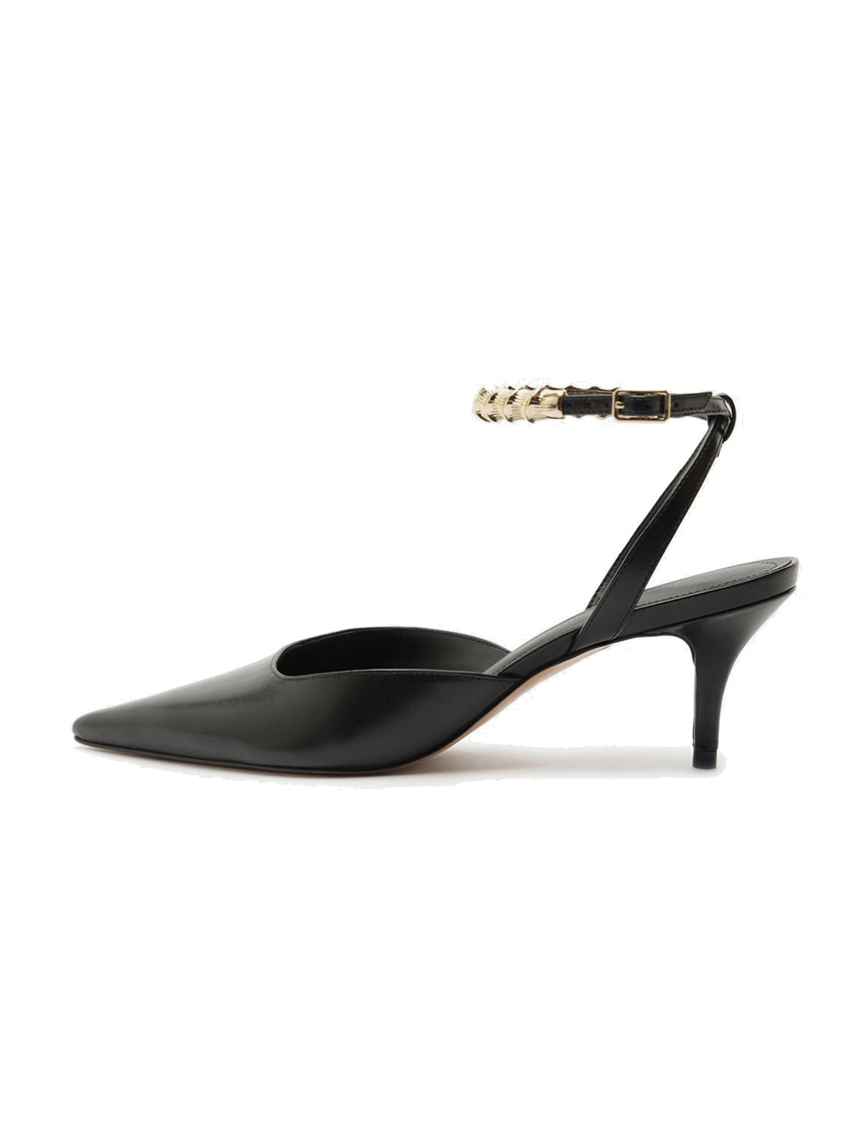 Black Pointed-Toe Chic Slingback Buckle Ankle Strap Kitten Heels