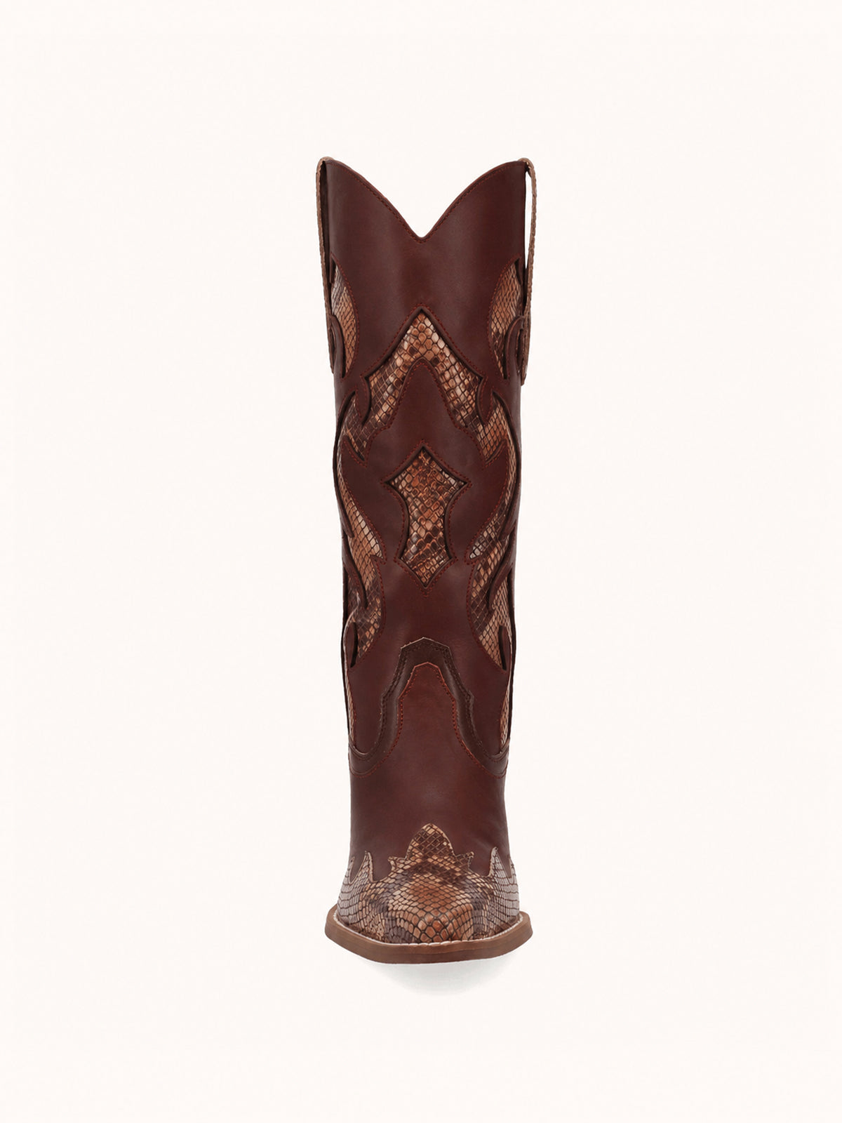 Contrast Burgundy And Cow Pattern Snip-Toe Mid Calf Cowgirl Boots