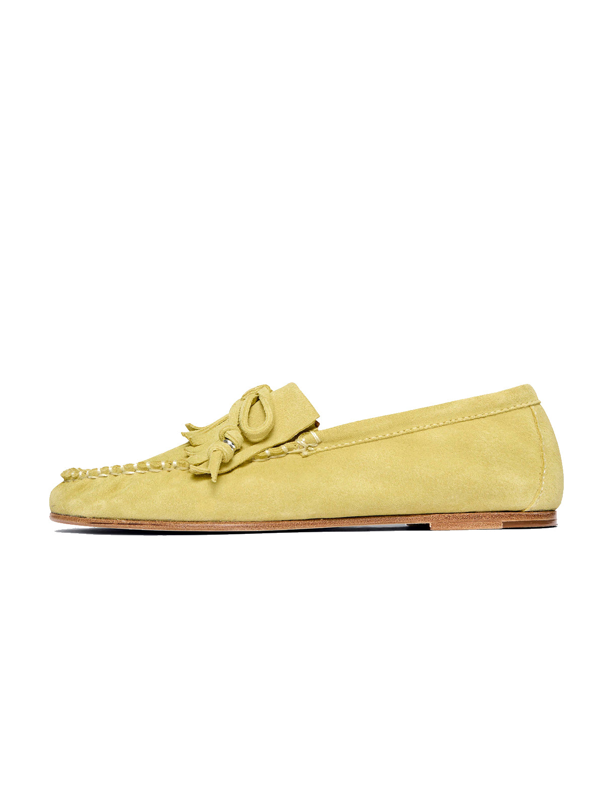 Yellow Cow Suede Round-Toe Front Bow And Fringe Flats