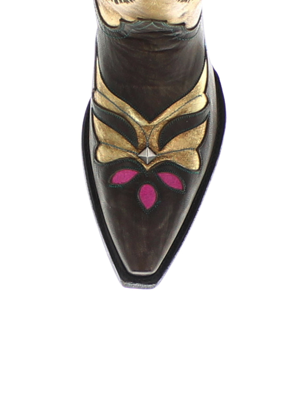 Contrast Gold And Chocolate Snip-Toe Sunflower Inlay Rice Ears Embroidery Mid Calf Cowgirl Boots