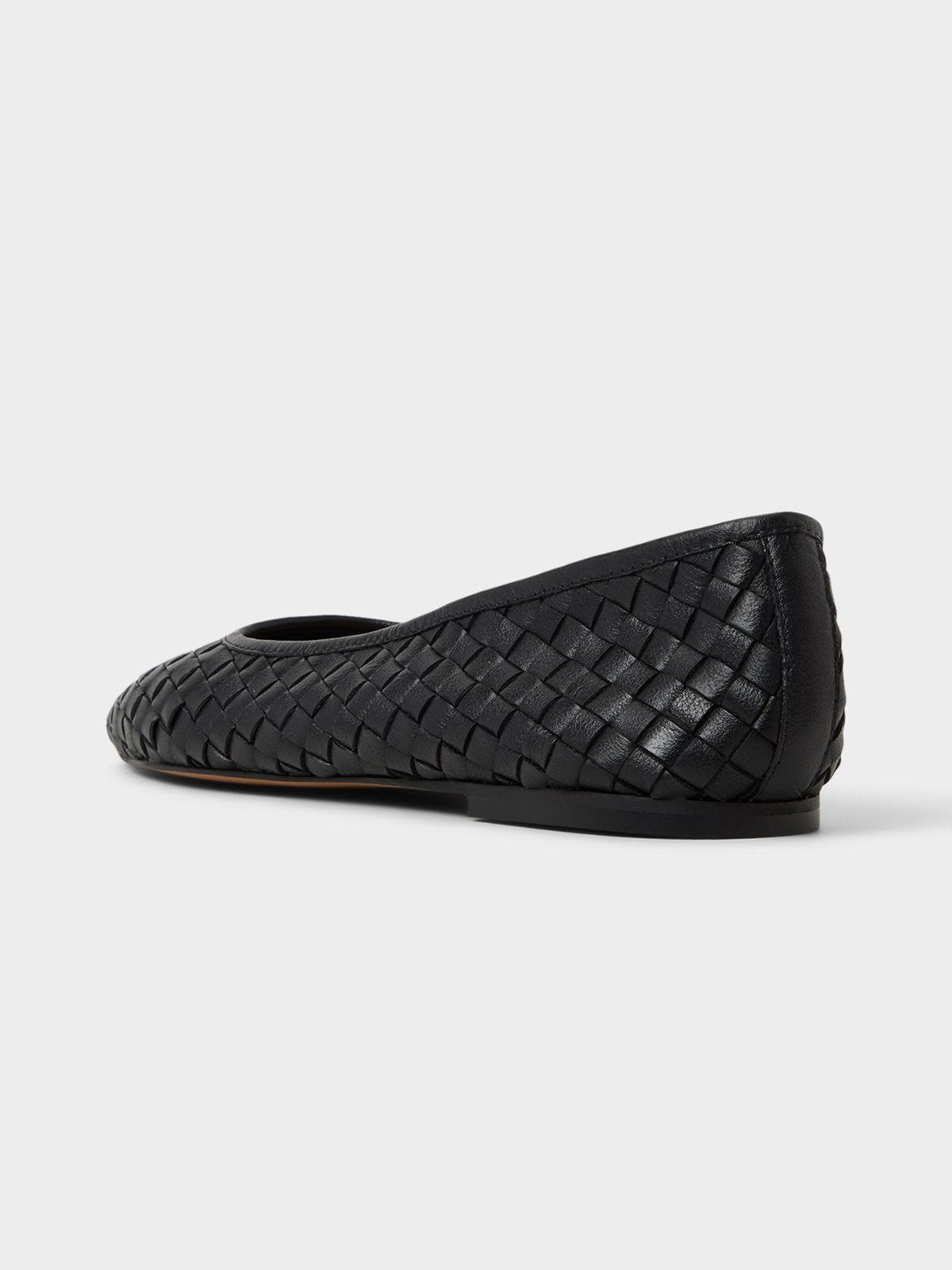 Black Woven Vegan Leather Square-Toe Simple And Classic Ballet Flats