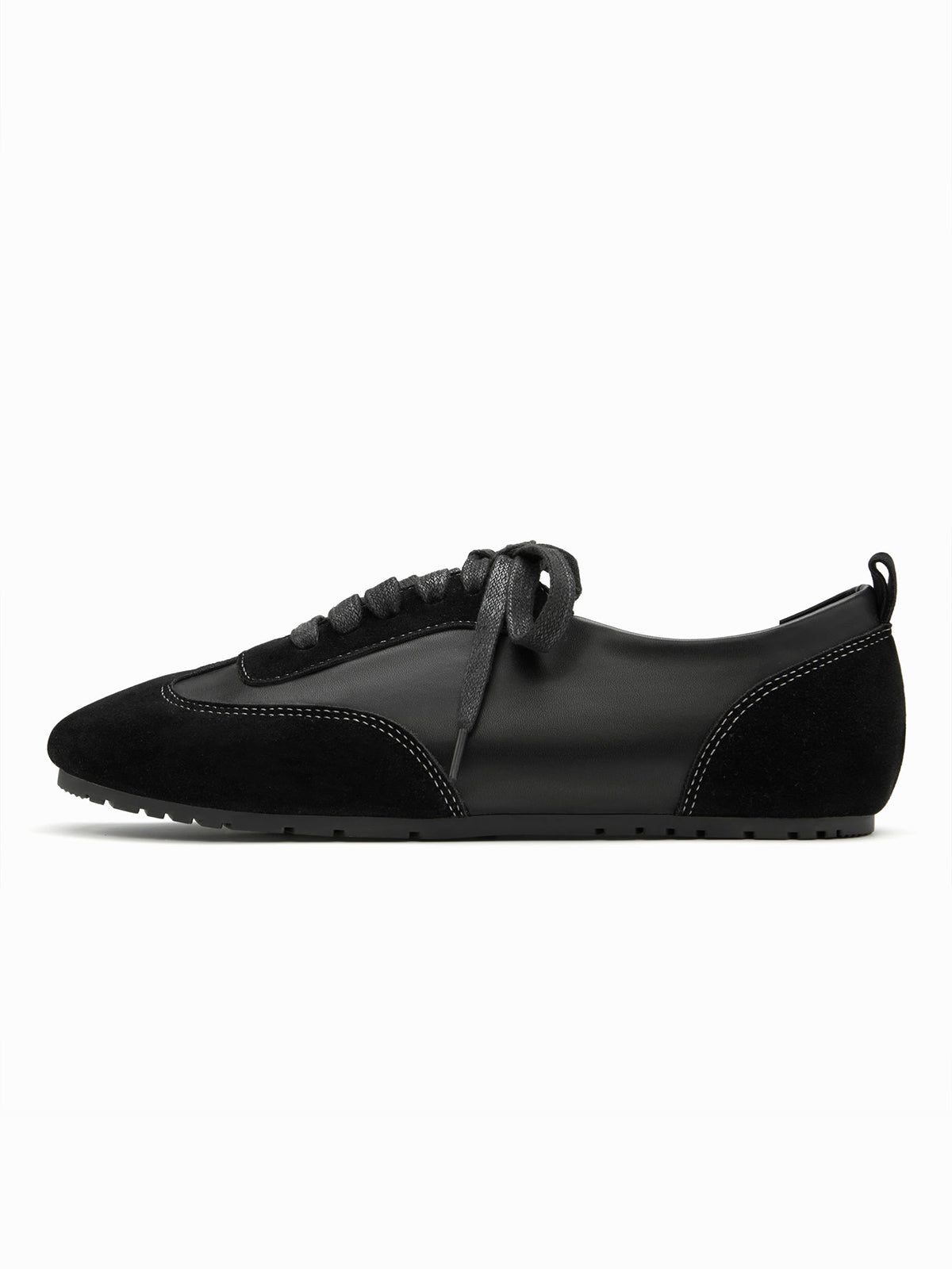 Black Cow Suede And Cow Leather Square-Toe Lace-Up Flats Sneakers