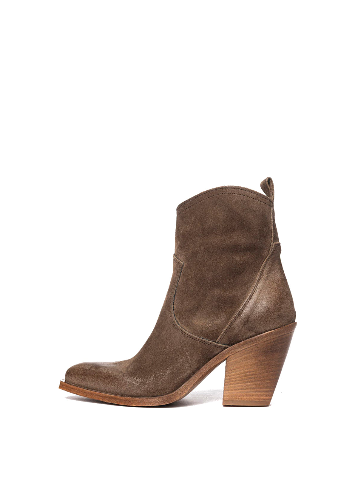 Brown Faux Suede Snip-Toe Side Full-Zip Classic Ankle Cowgirl Boots