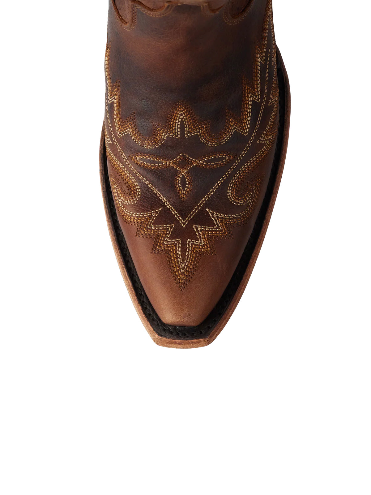 Snip-Toe Embroidery Half-Zip Back Lace-Up Knee High Cowgirl Boots - Cognac