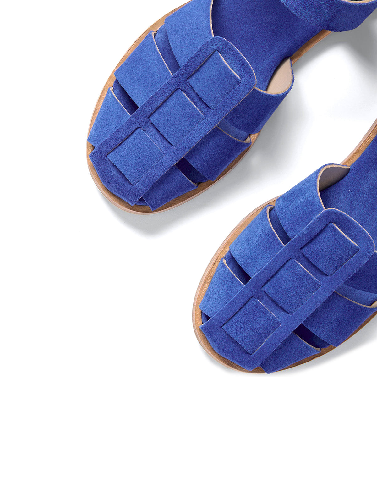 Dark Blue Faux Suede Round-Toe Fisherman Sandals Flats