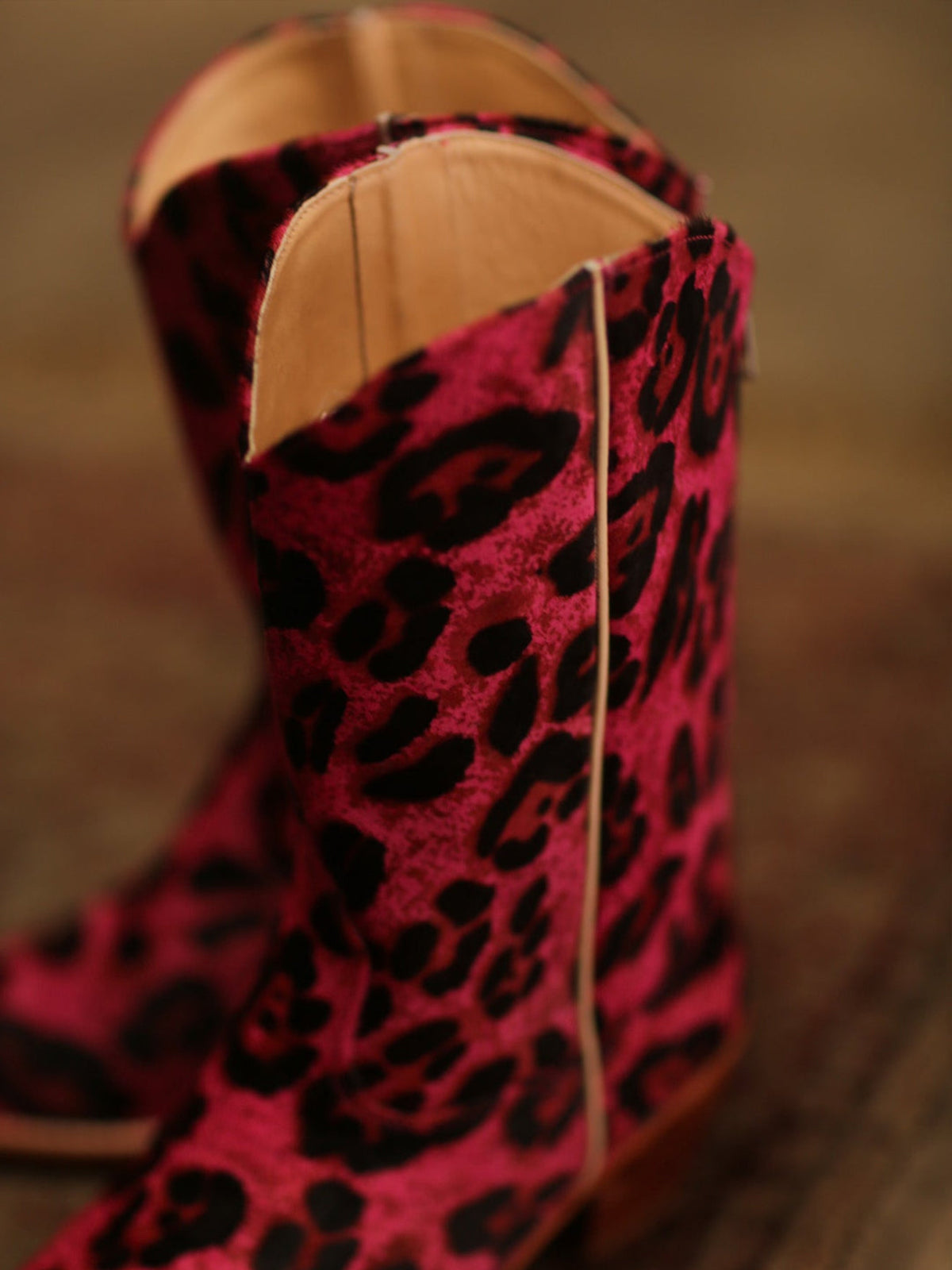 Leopard Print Round-Toe Back Full-Zip Simple Cowgirl Boots