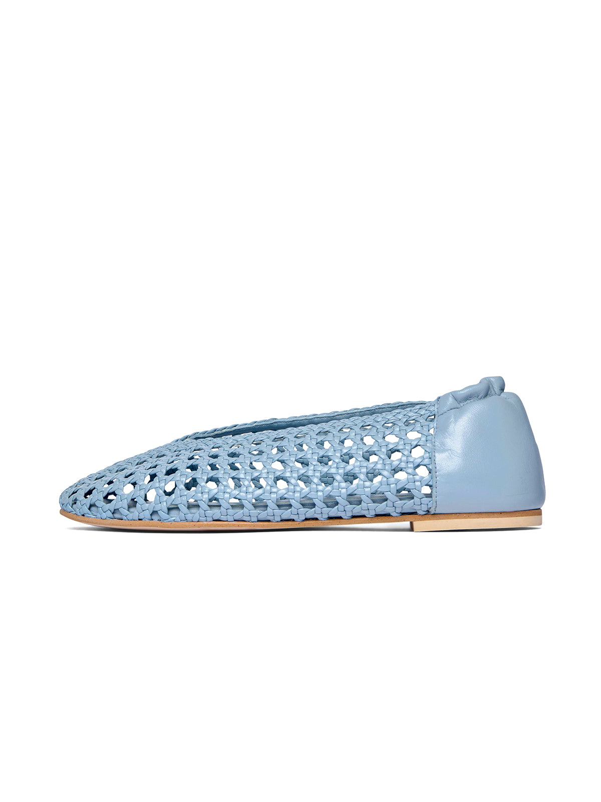 Blue Woven Vegan Leather Chic Round-Toe Slip-On Ballet Flats