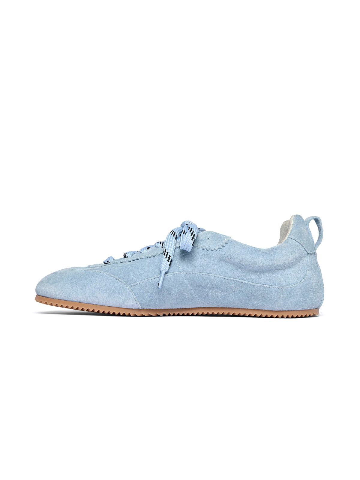 Blue Cow Suede Square-Toe Chic Lace-Up Ballet Sneakers
