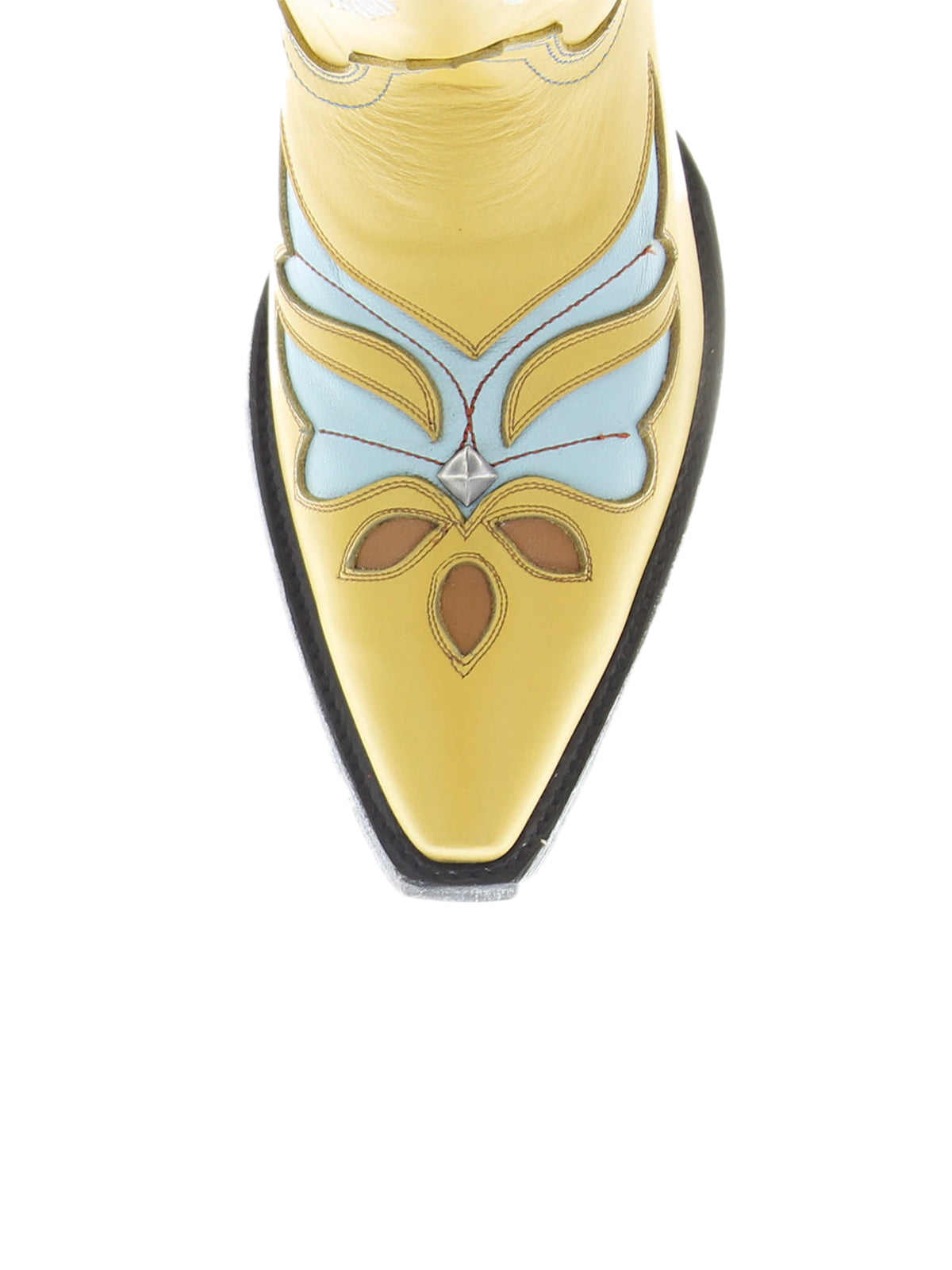 Yellow Snip-Toe Sunflower Inlay Rice Ears Embroidery Mid Calf Cowgirl Boots