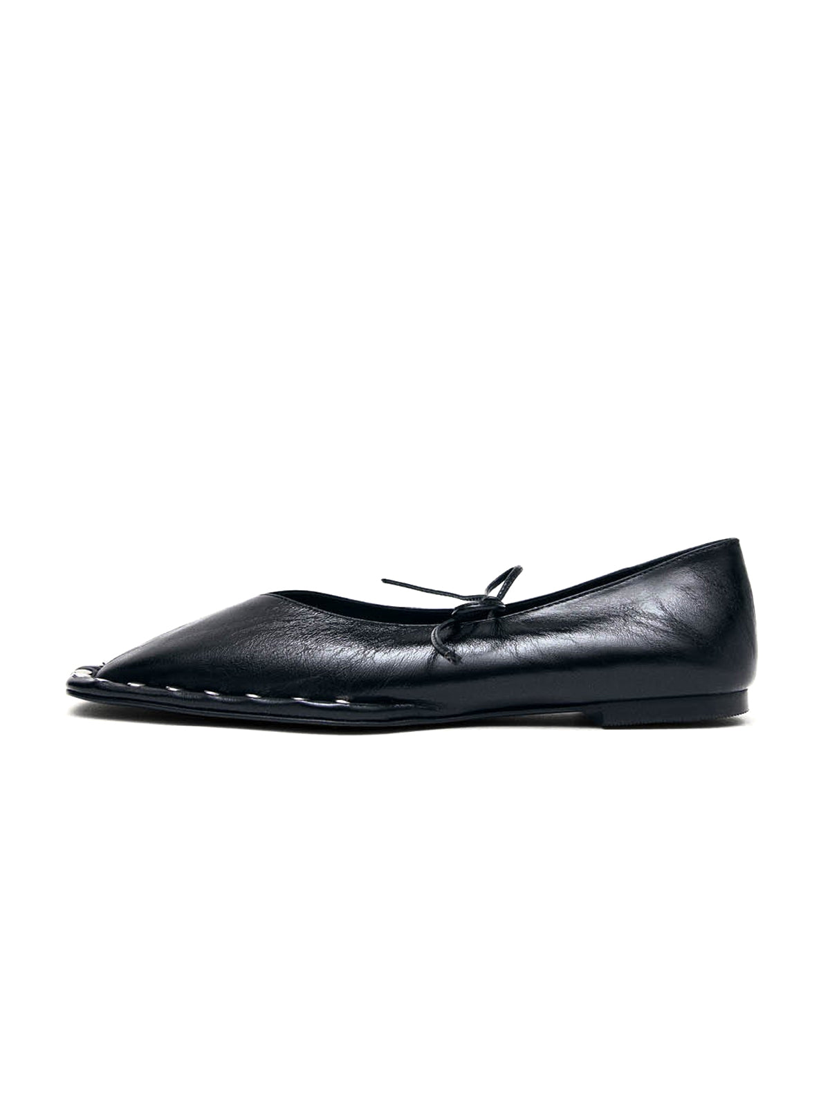Black Square-Toe Studs And Middle Strap Ballet Flats