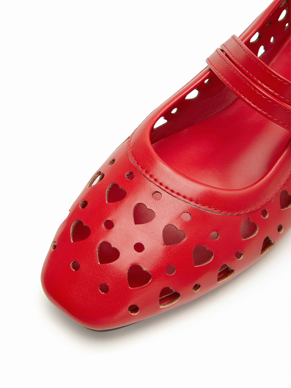 Red Square-Toe Heart Cutout Double Mary Jane Flats