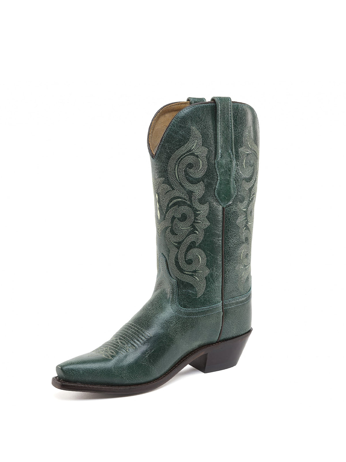 Green Snip-Toe Exquisite Embroidery Cowgirl Mid Calf Western Boots