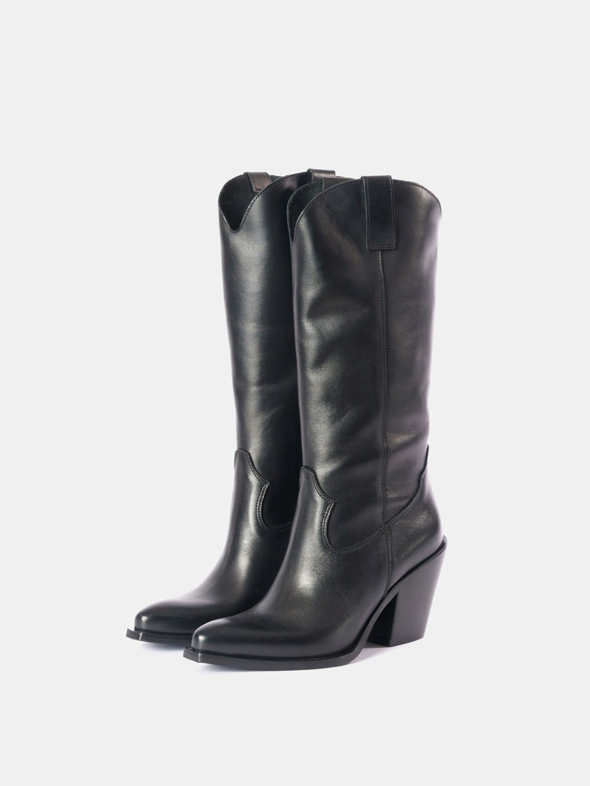 Black Snip-Toe Simple Half-Zip Mid Calf Classic Cowgirl Boots