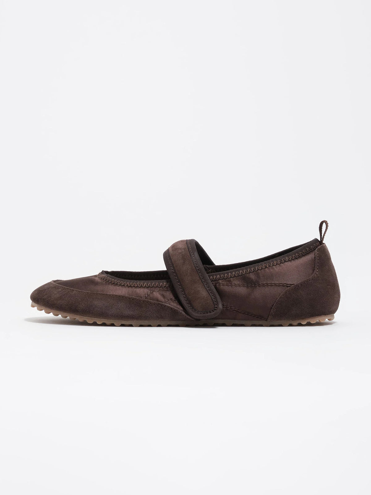 Chocolate Cow Suede And Satin Round-Toe Chic Mary Jane Strap Flats