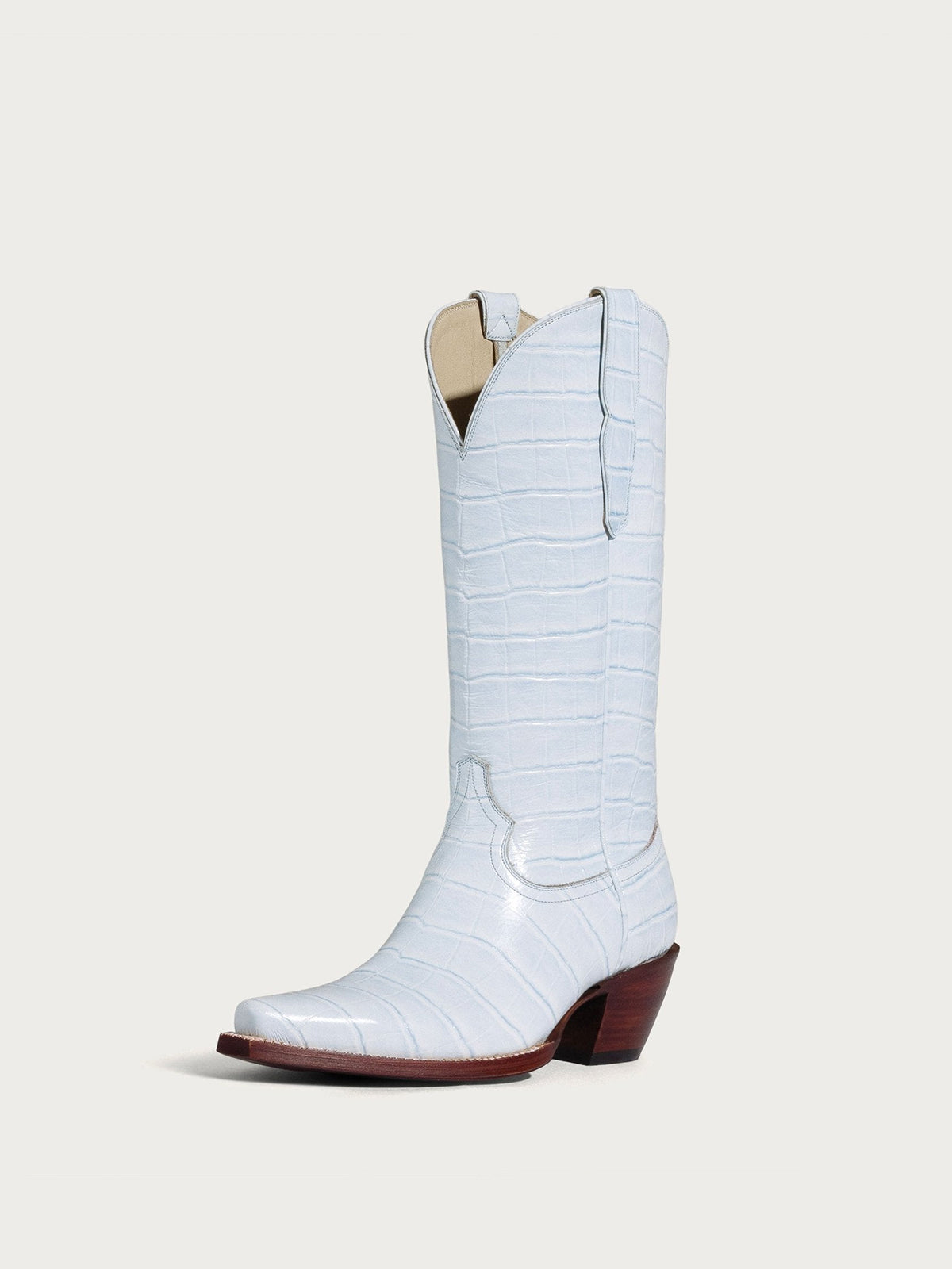 Blue Crocodile Pattern Snip-Toe Chic Mid Calf Simple Cowgirl Boots