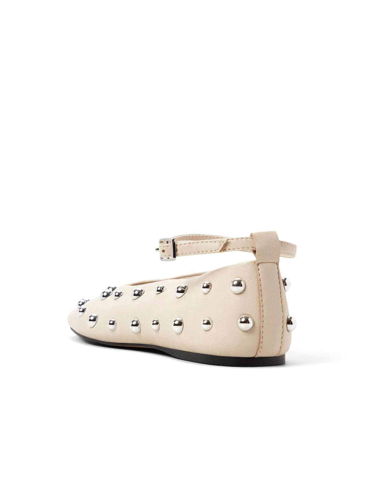Ivory Square-Toe Full Studs Ankle Strap Ballet Flats