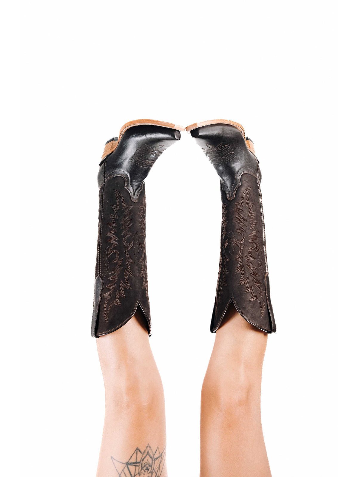 Dark Brown Western Snip-Toe Wide Calf Knee High Cowgirl Boots