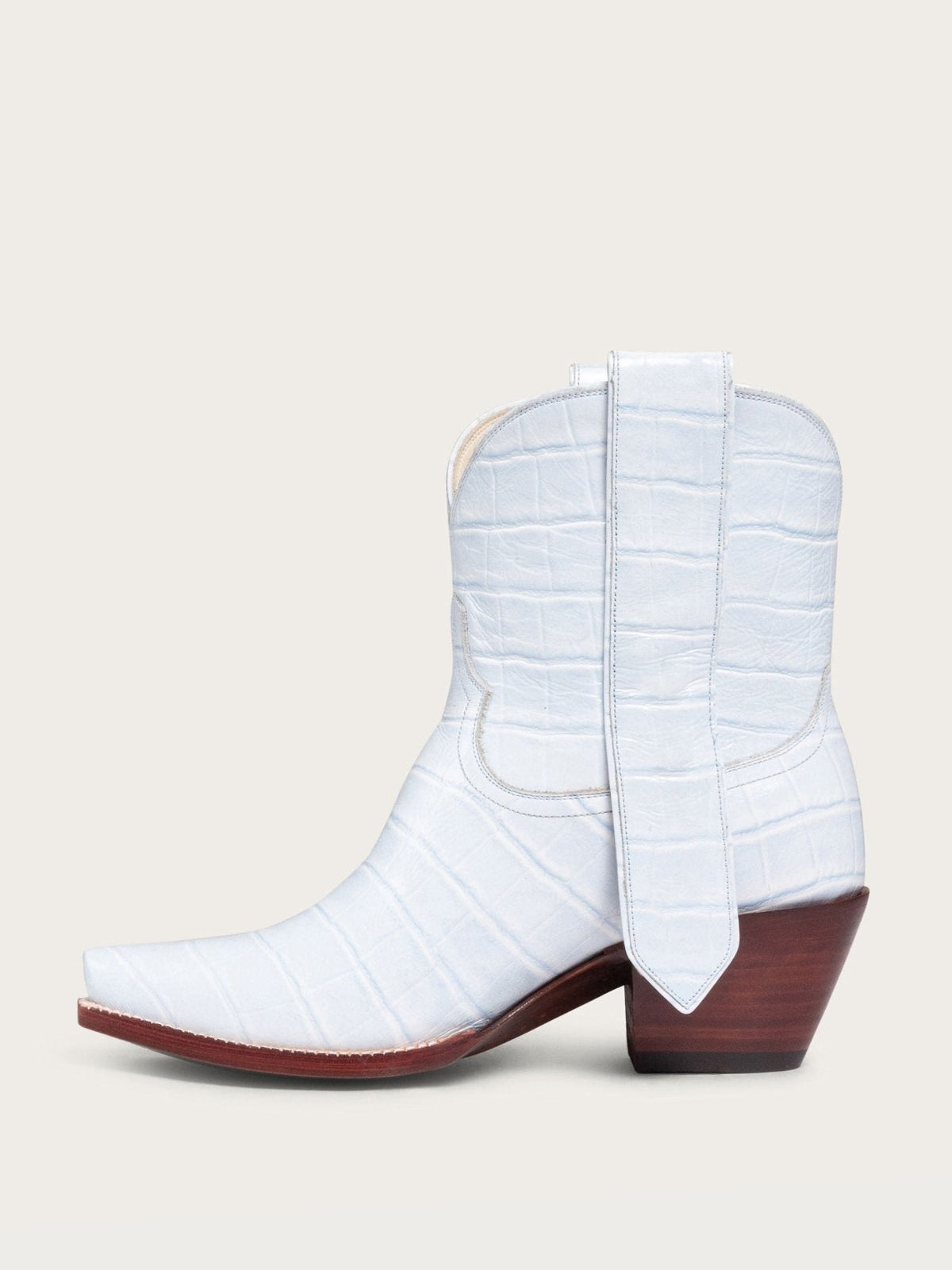 Blue Crocodile Pattern Snip-Toe Elongated Mule Ear Pull Ankle Cowgirl Boots