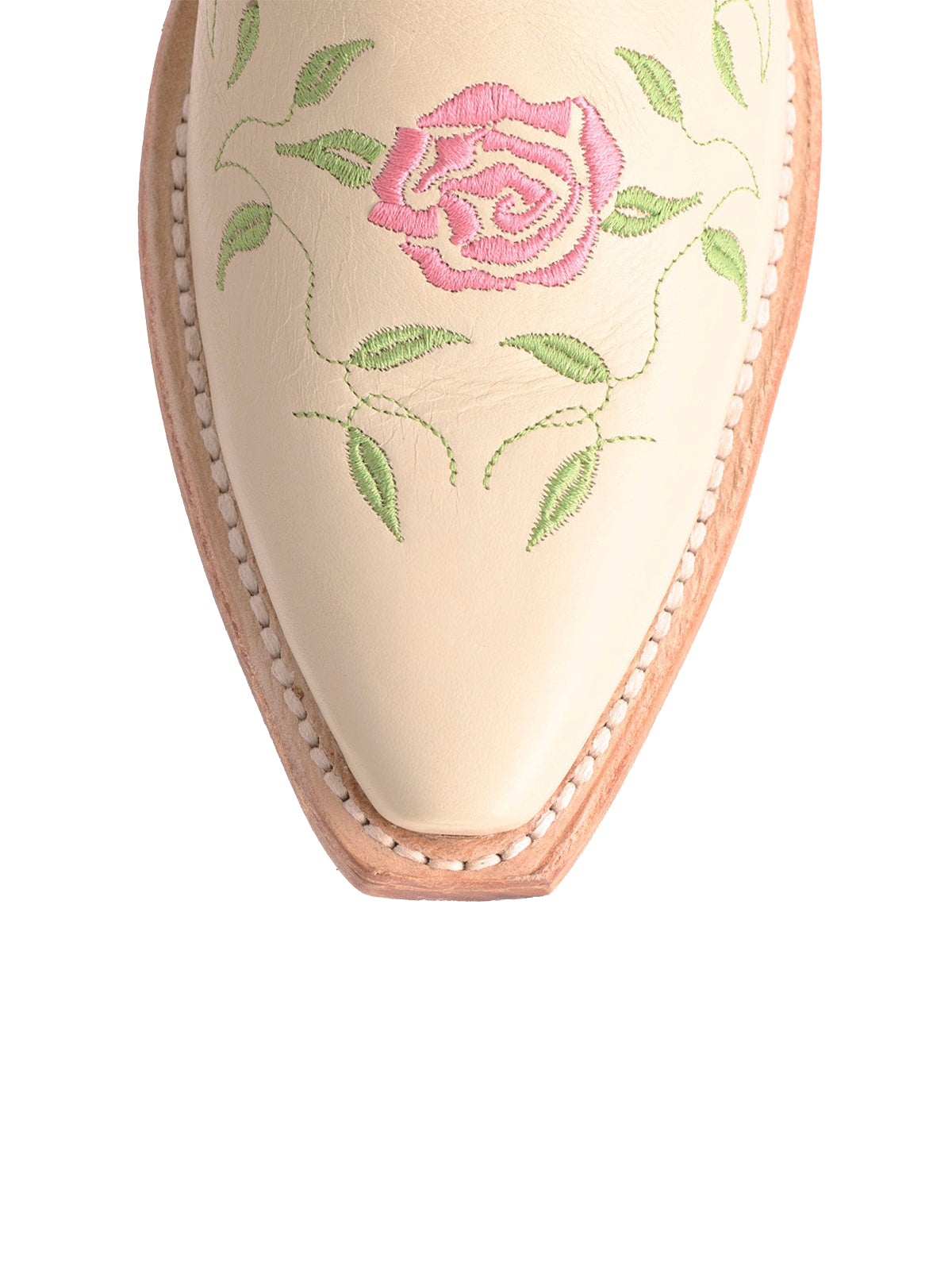 Cream Snip-Toe Rose Embroidery Wide Calf Knee High Cowgirl Boots