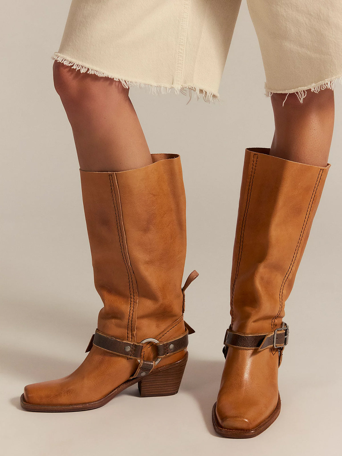 Vintage Brown Square-Toe Western Mid Calf Cowgirl Boots