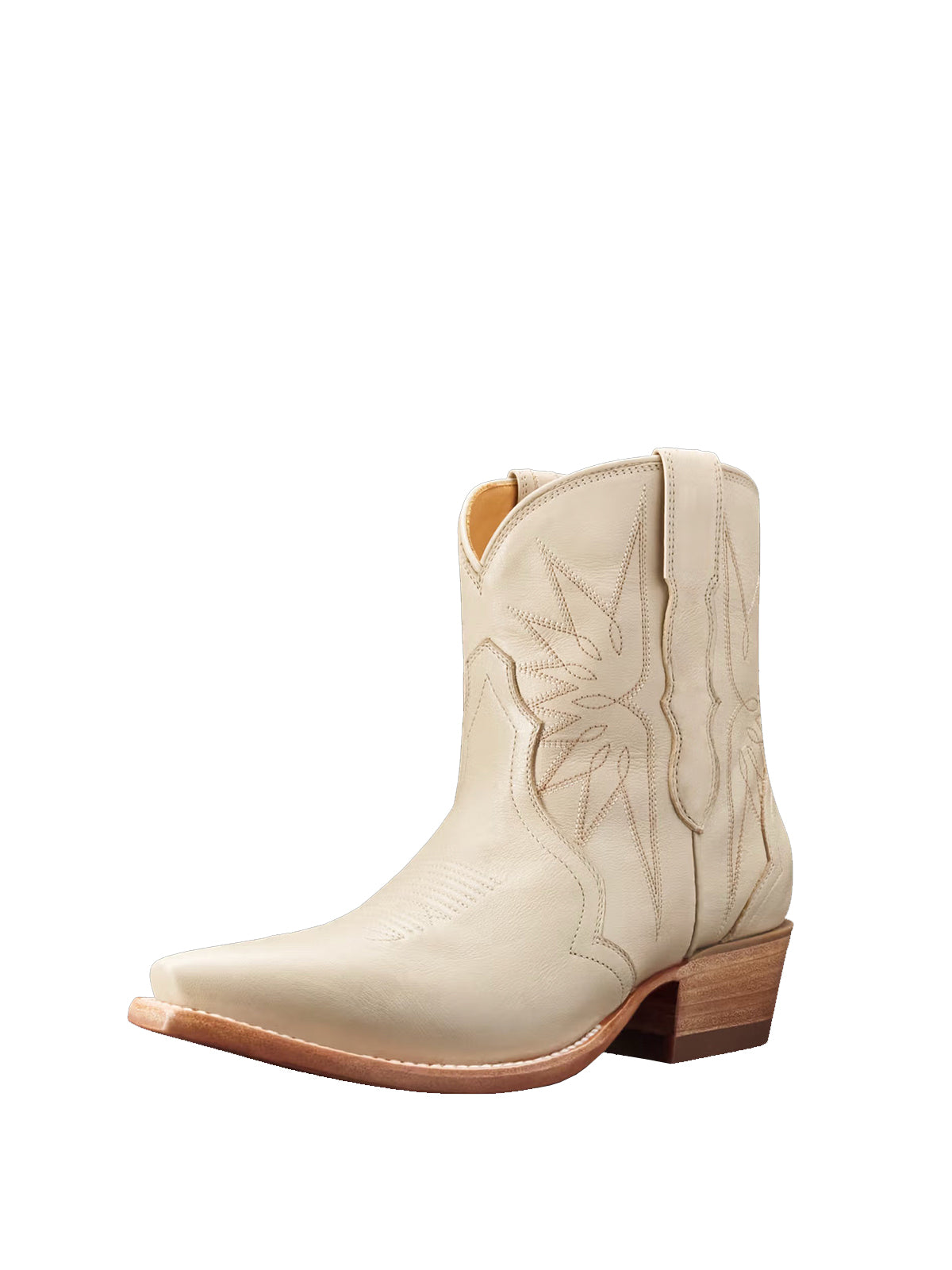 Cream Snip-Toe Embroidery Ankle Booties