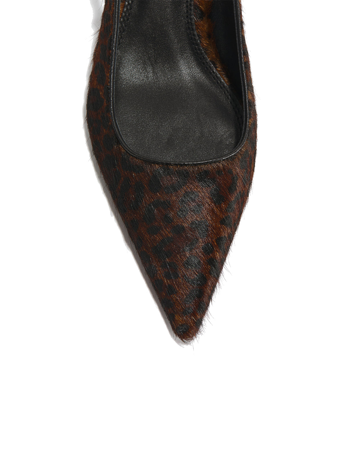 Dark Leopard Print Pony Hair Vegan Leather Pointed-Toe Chic Slingback Kitten Heels