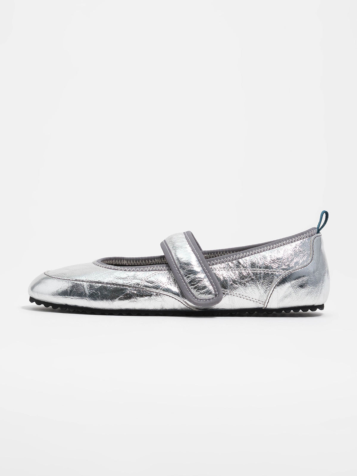 Metallic Silver Round-Toe Chic Mary Jane Strap Flats