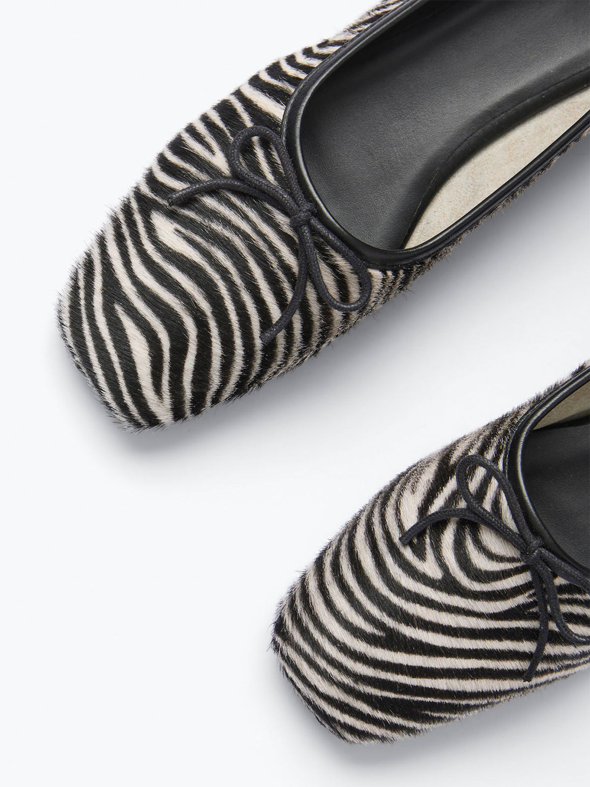 Zebra Pattern Square-Toe Front Bow Slip-On Ballet Flats