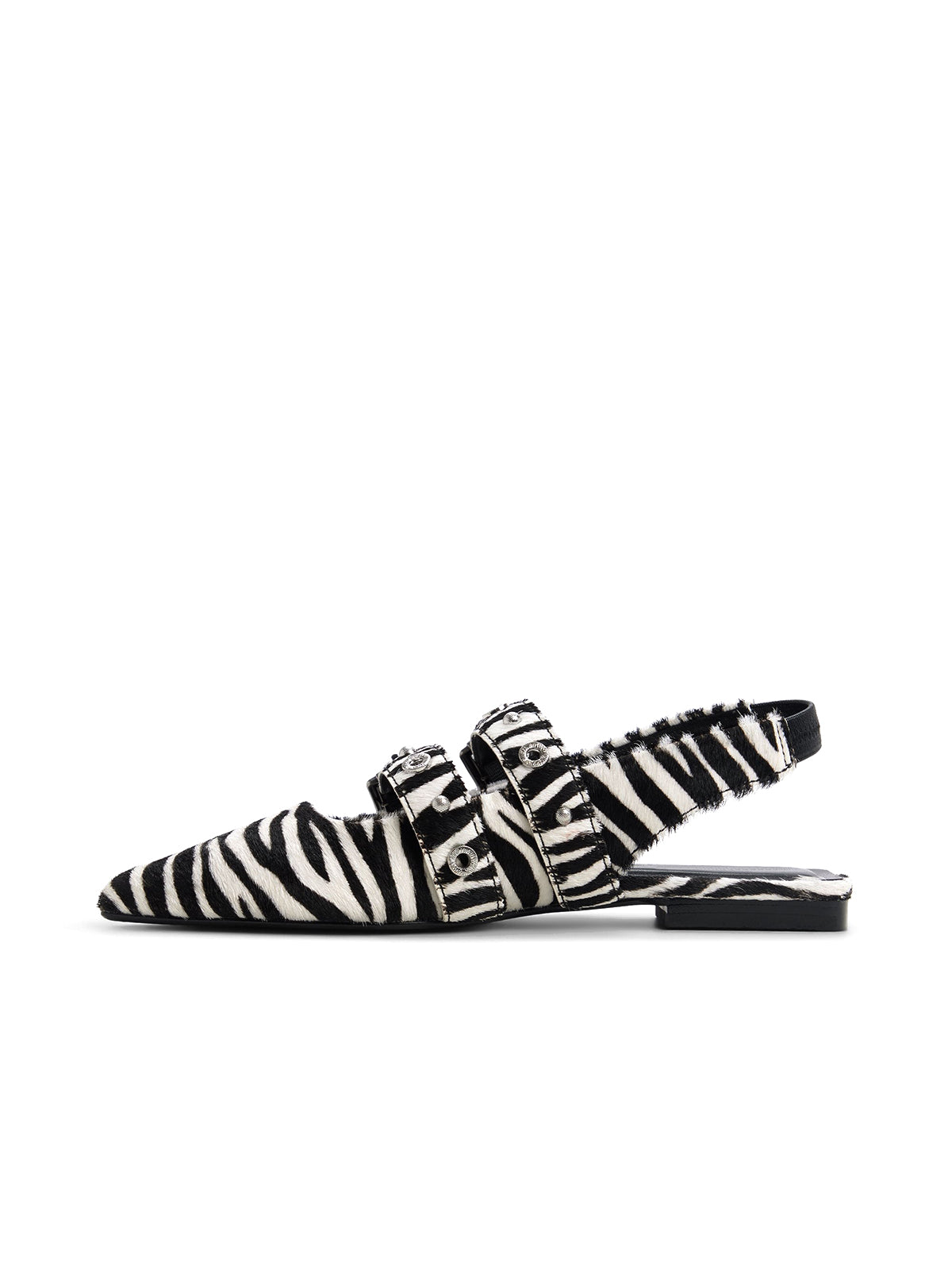 Zebra Pointed-Toe Double Bridge Straps Slingback Flats