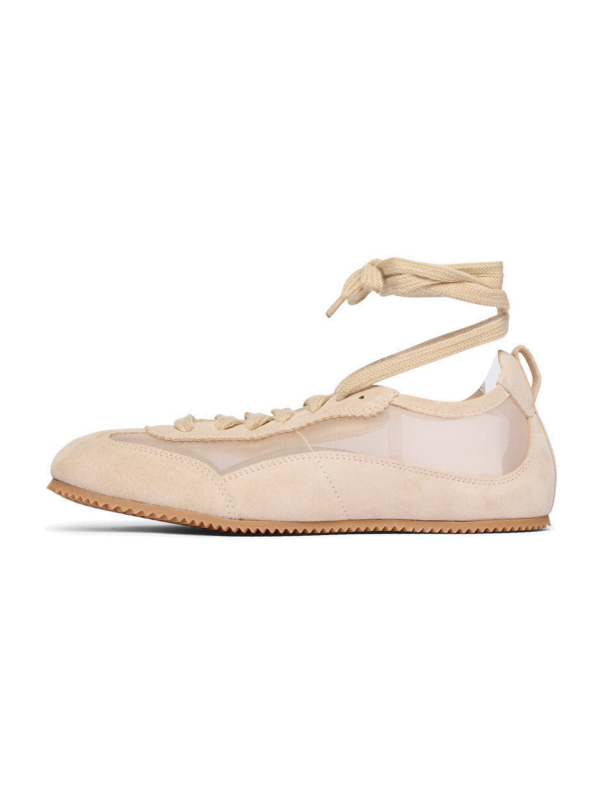 Sand Cow Suede And Mesh Square-Toe Stylish Lace-Up Sneakers