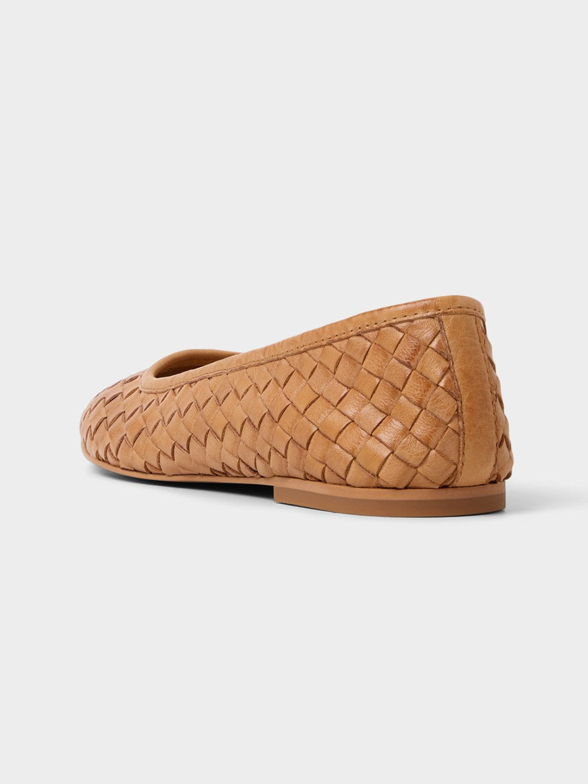 Brown Woven Vegan Leather Square-Toe Simple And Classic Ballet Flats