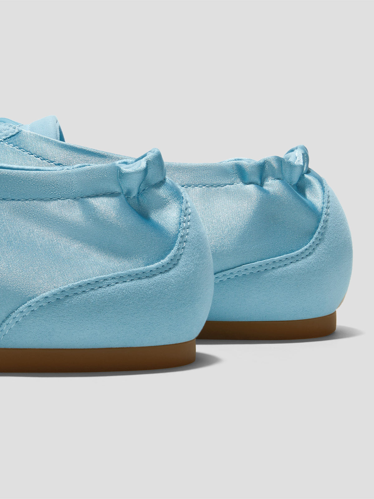 Blue Satin And Faux Suede Square-Toe Floral Embroidery Lace-Up Flats