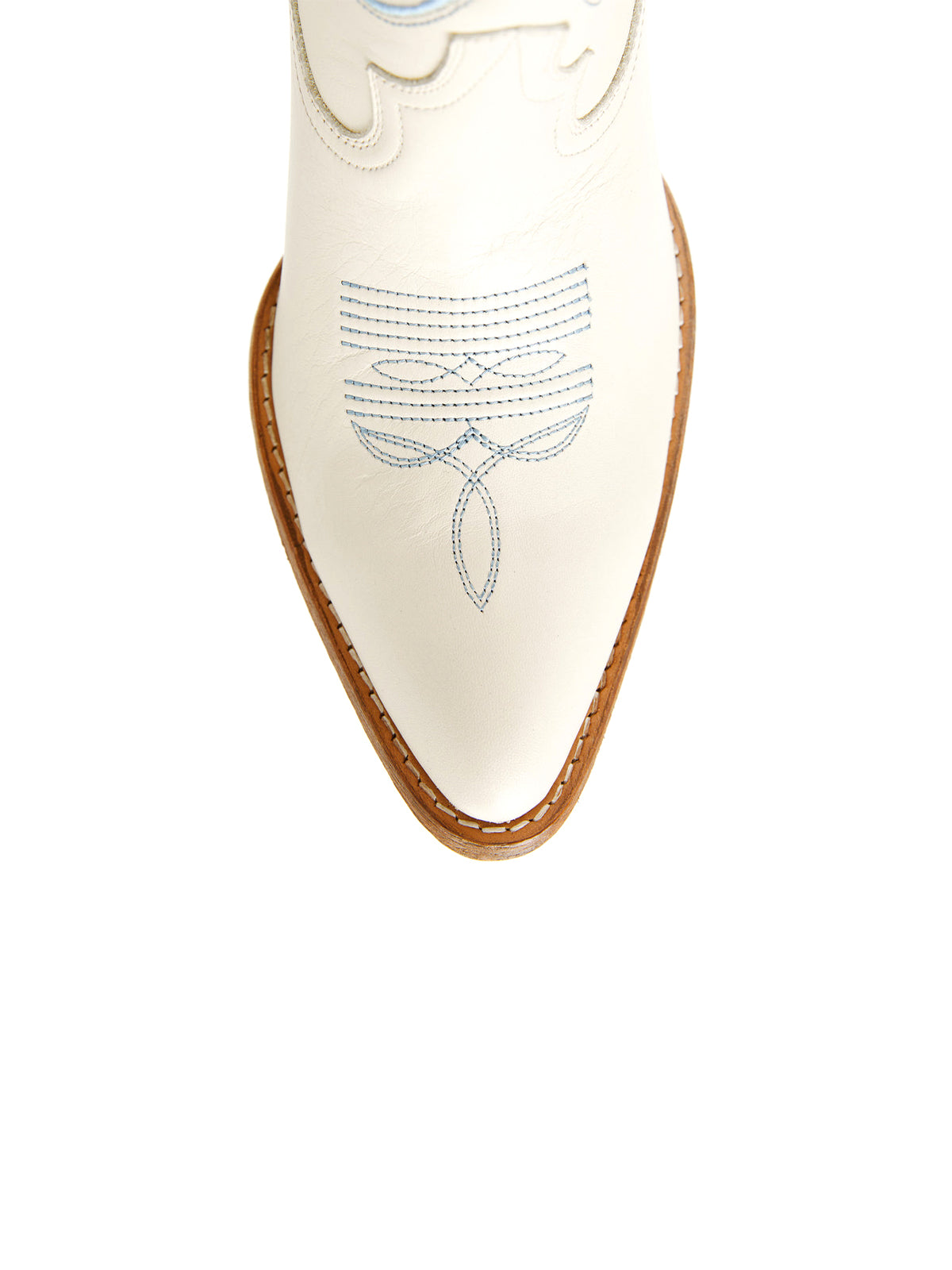 Ivory Round-Toe Chic Embroidery And Studs Mid Calf Cowgirl Boots