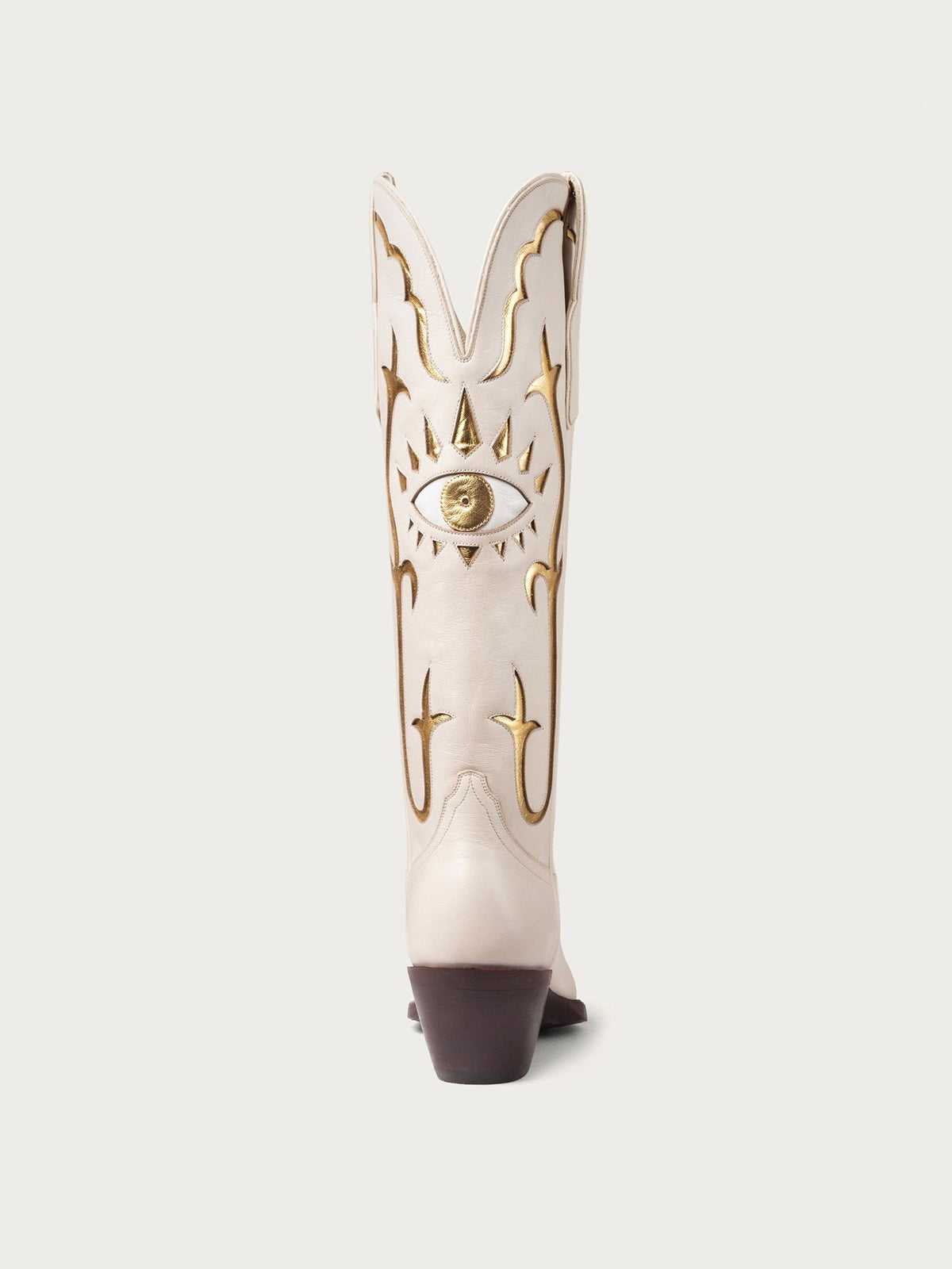 Bone Almond-Toe Gold Evil Eye Inlay Wide Calf Knee High Western Cowgirl Boots
