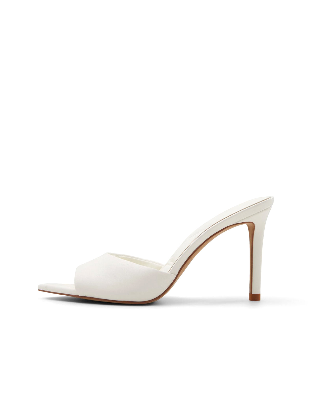 White Open Pointed-Toe Slip-On Backless High Heels