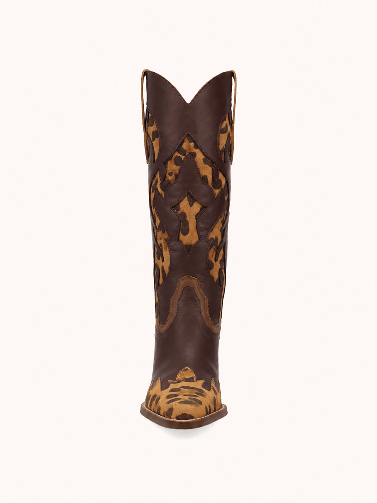 Contrast Coffee And Leopard Pattern Snip-Toe Mid Calf Cowgirl Boots