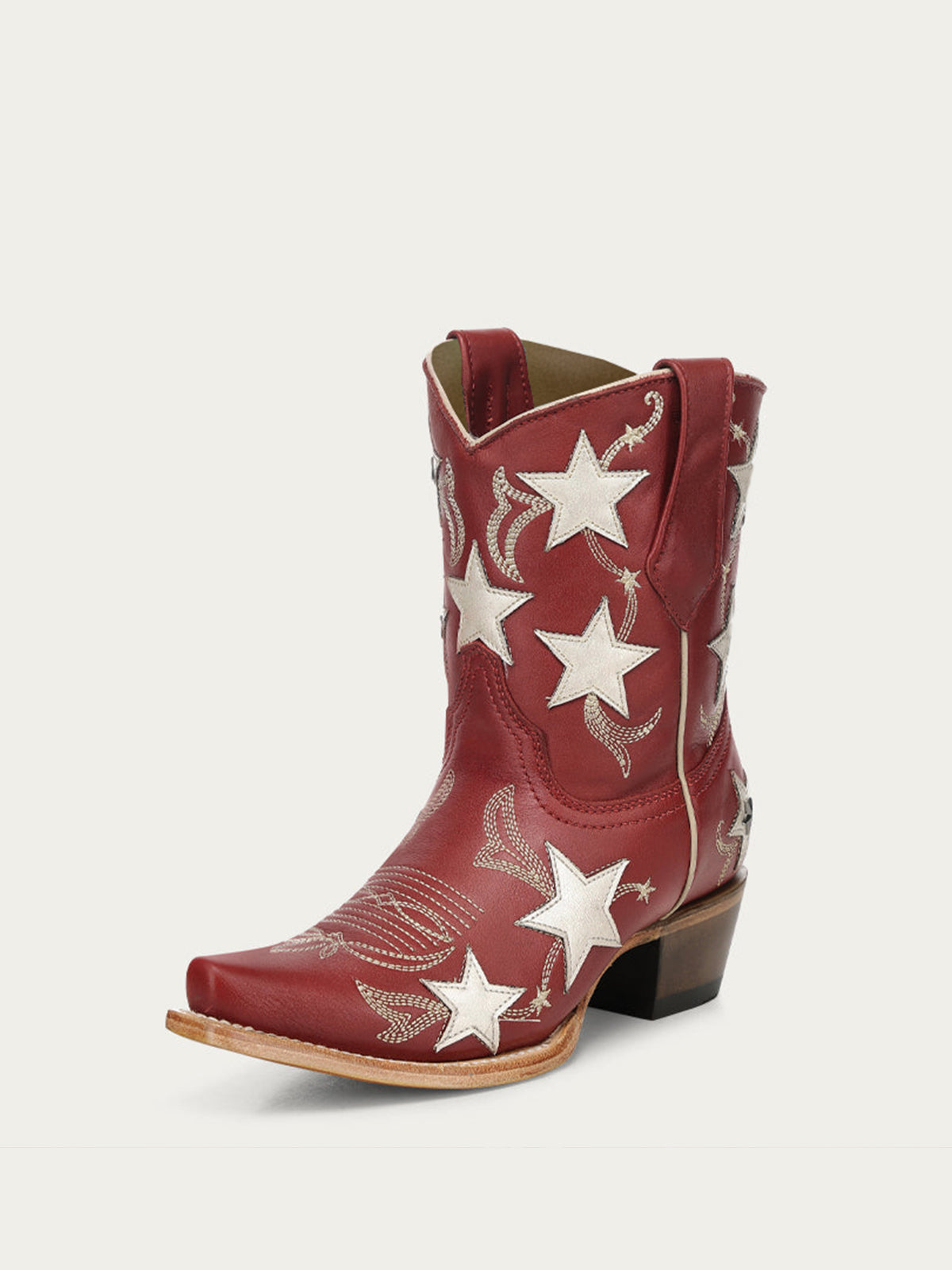 Red Snip-Toe Star Inlay With Embroidery Ankle Cowgirl Boots