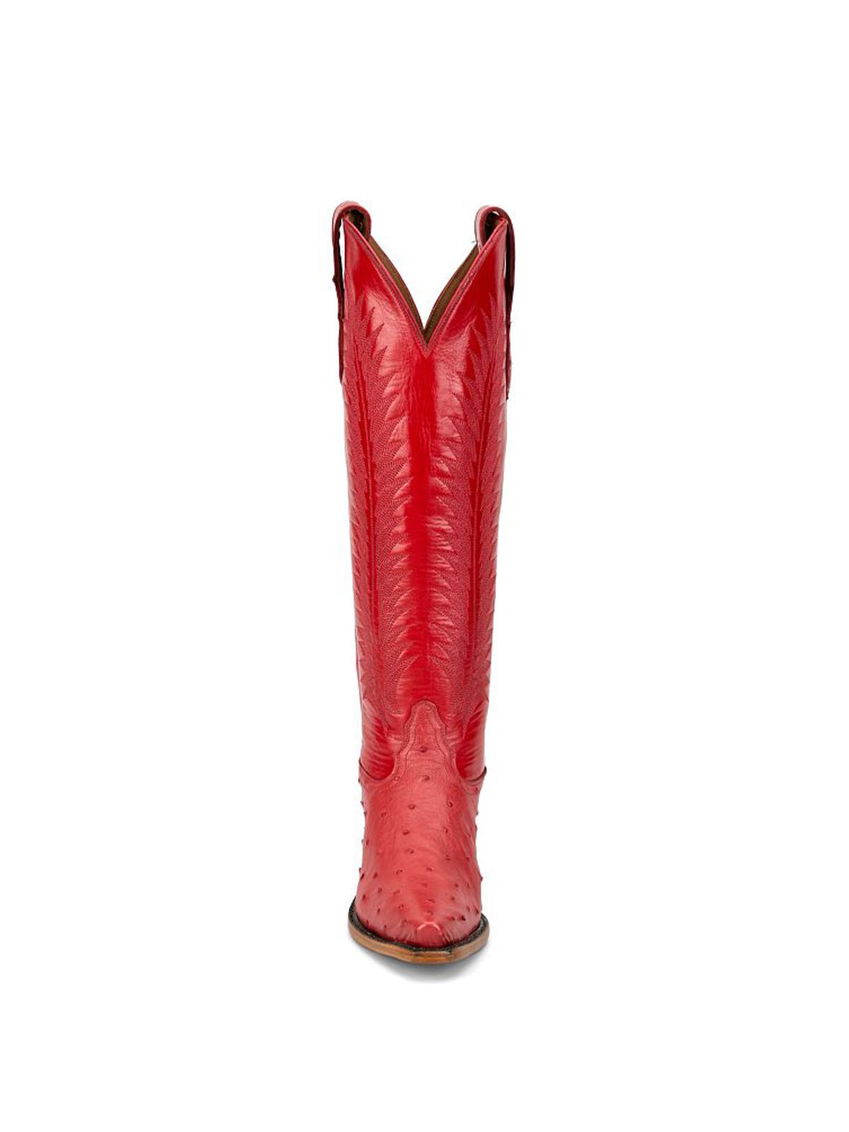 Red Ostrich Print Snip-Toe Western Stitch Knee High Cowgirl Boots