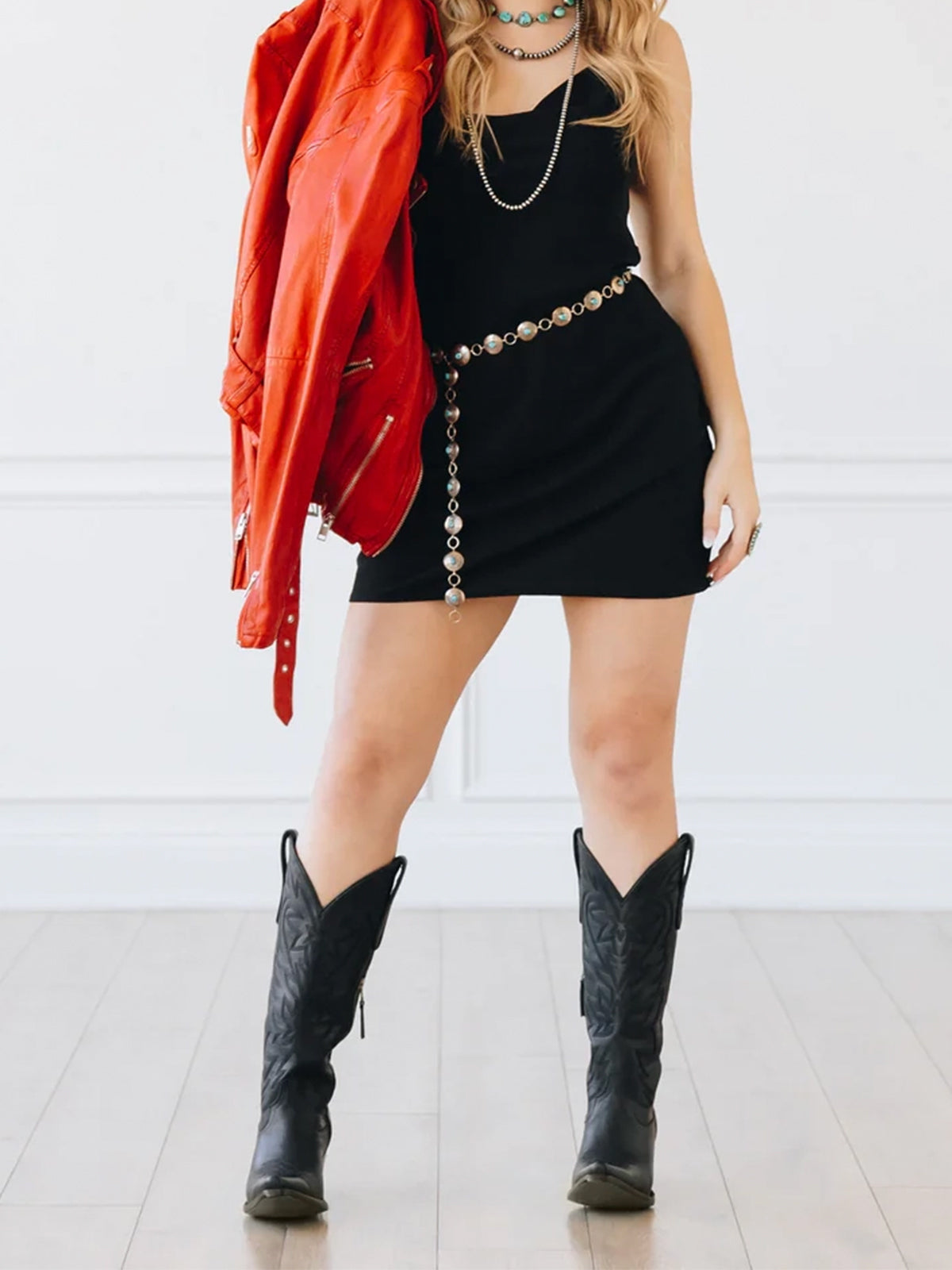 Western Snip-Toe Embroidery Classic Knee High Half-Zip Cowgirl Boots - Black