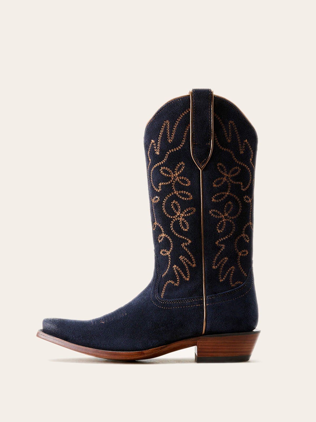 Faux Suede Embroidery Snip-Toe Wide Mid Calf Cowgirl Boots - Dark Blue