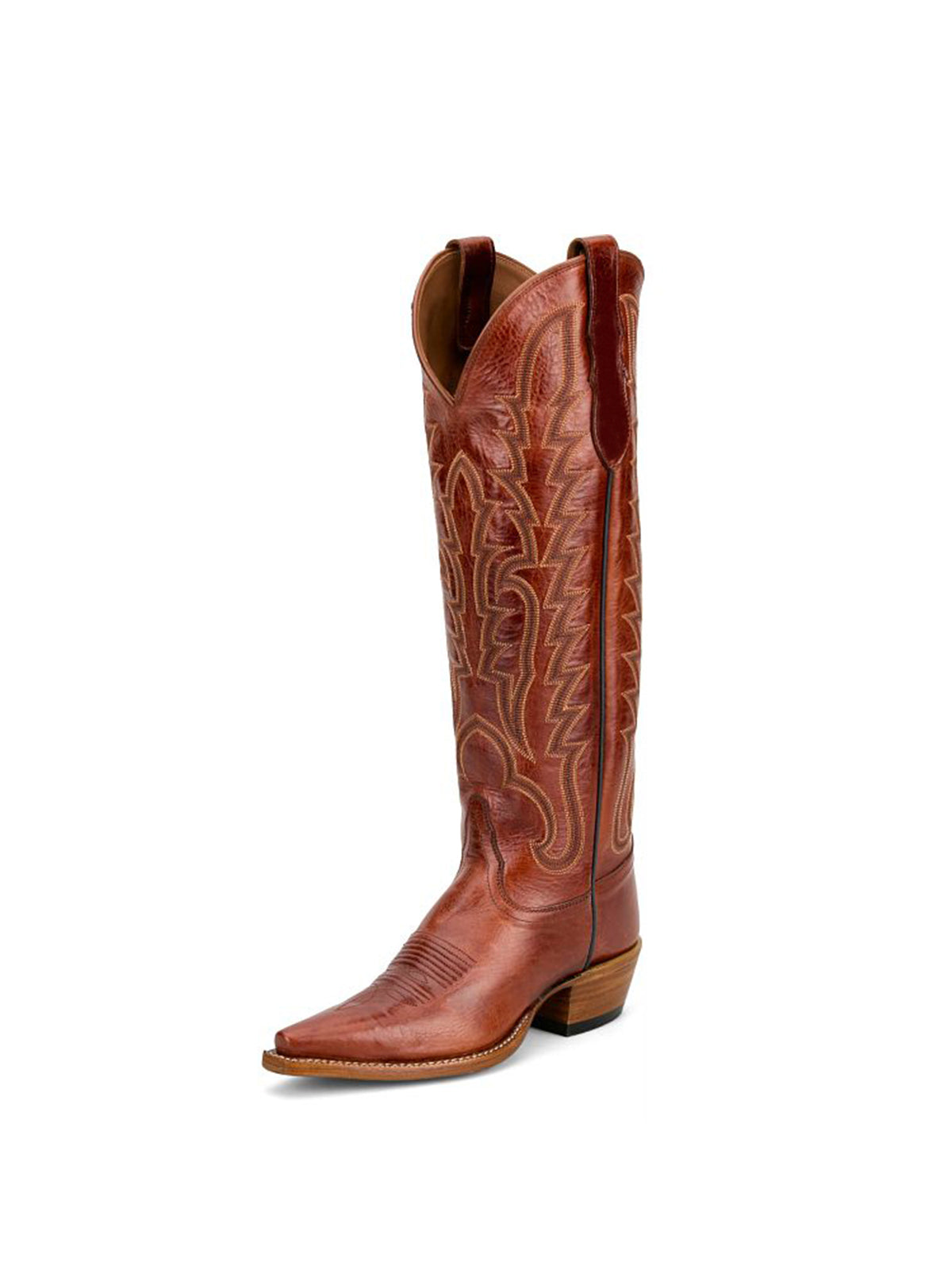 Brown Snip-Toe Single Row Stitch Knee High Cowgirl Boots
