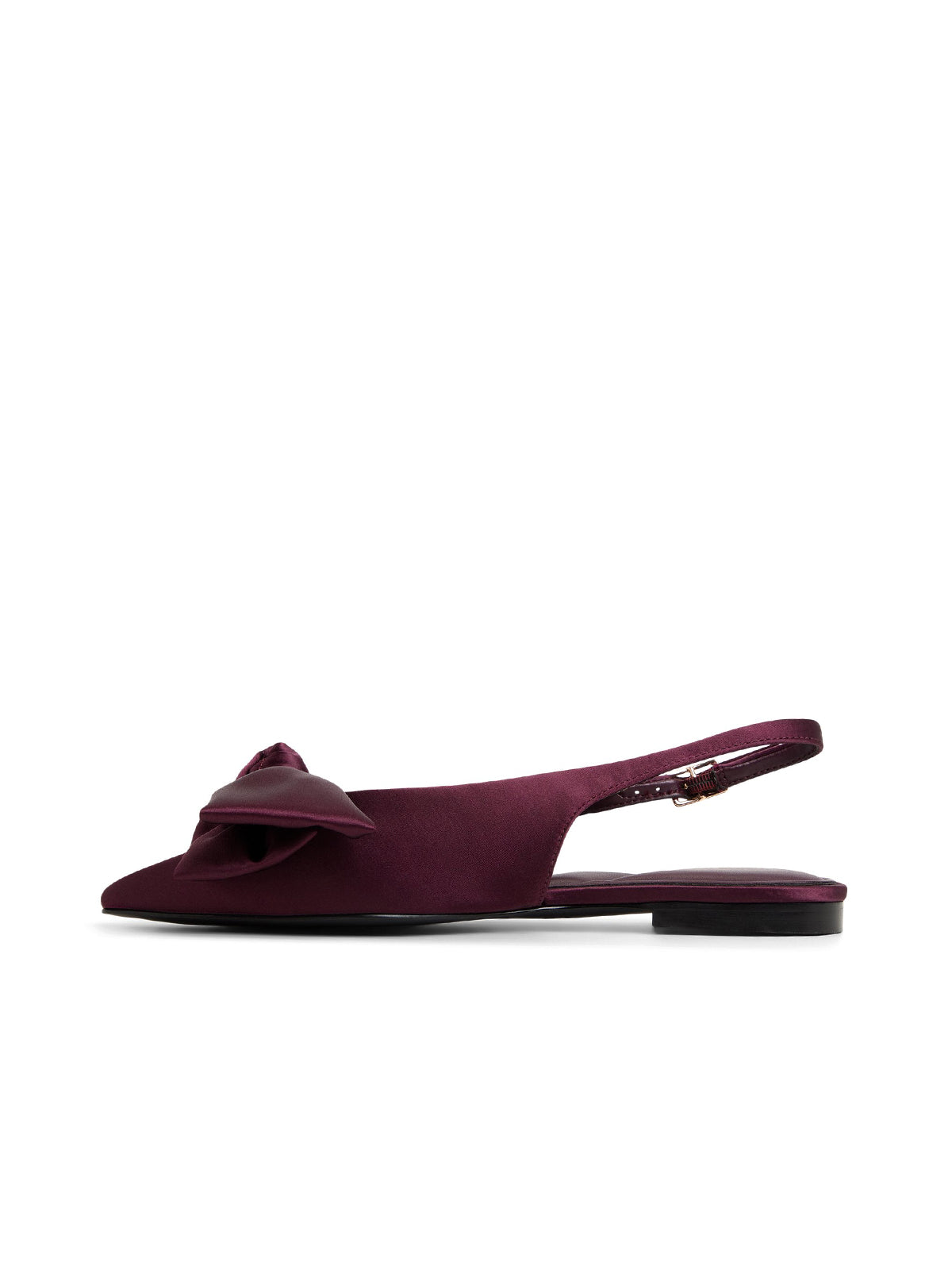 Burgundy Satin Pointed-Toe Front Big Bow Slingback Flats