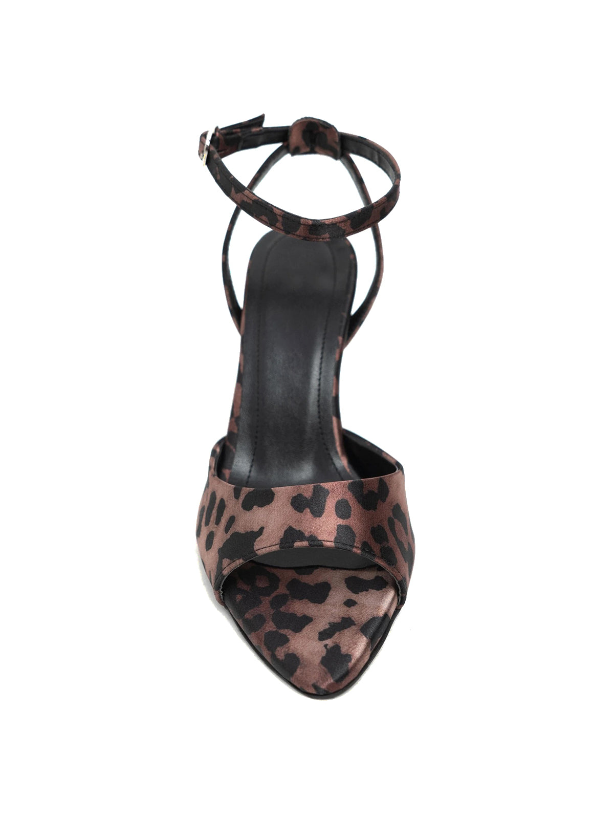 Leopard Print Satin Peep Pointed-Toe Chic Slingback And Ankle Strap High Heels