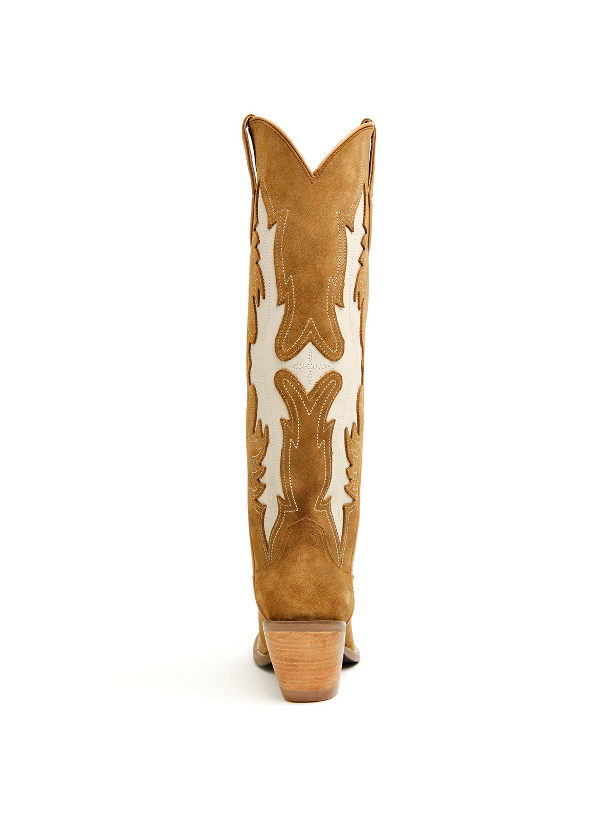 Tan Faux Suede Almond-Toe Fire Inlay And Embroidery Wide Calf Knee High Cowgirl Boots